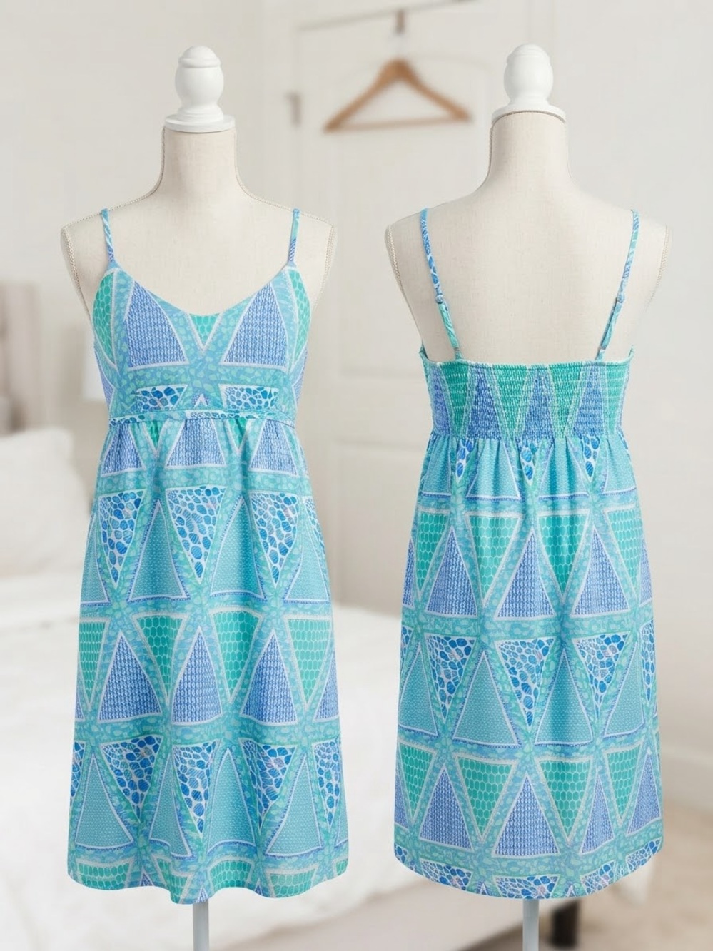 Old Navy Blue & Teal Triangle-Print Spaghetti-Strap Slip Dress size Small